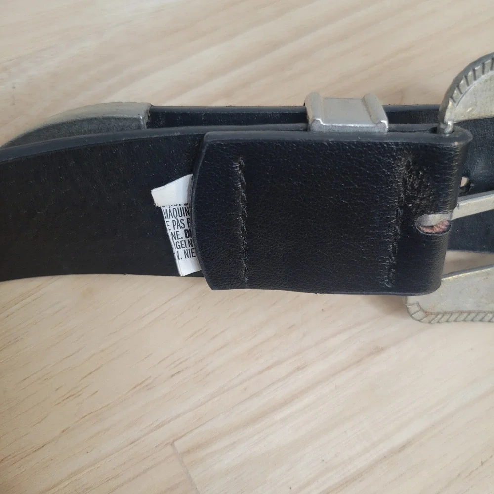 Double Buckle Western Belt Womens 1X/2X Black Silver Floral Engraved